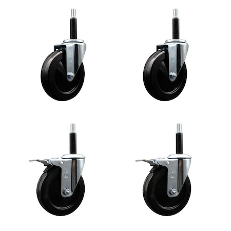 Service Caster 5'' Hard Rubber Swivel 3/4'' Expand Stem Caster Set 2 Total Lock Brakes, 4PK SCC-EXTTL20S514-HRS-2-S-2-34